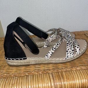 Journee espadrille flats black and Tan Ankle Strap size 8.5 Excellent